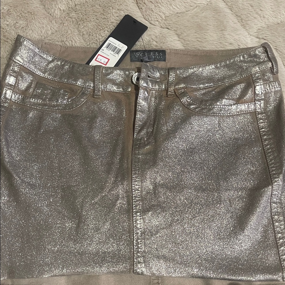 Guess Shimmering Silver Mini Skirt
